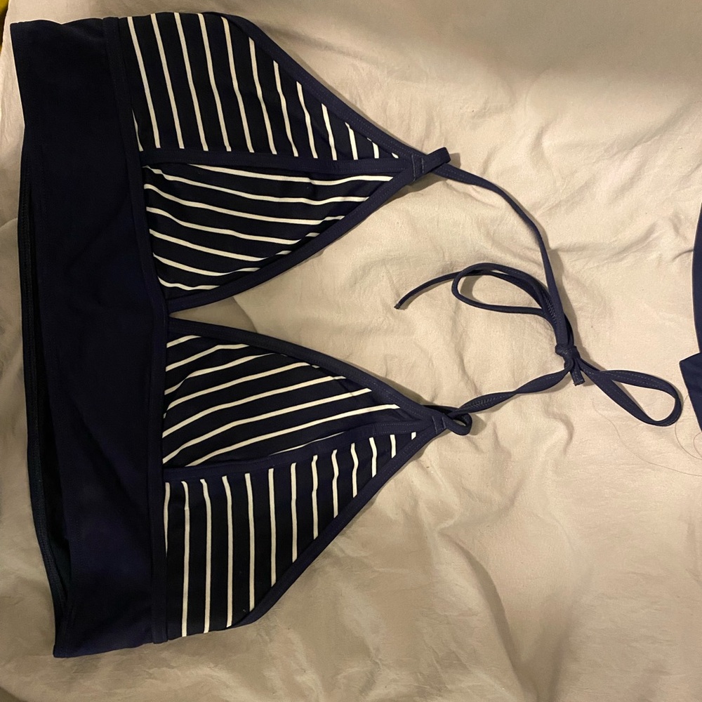 ATHLETA Navy and White Striped Bikini Top